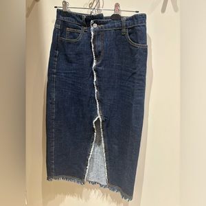 Mo&co denim jean maxi skirt criss cross